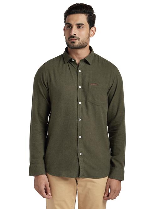 olive green solid casual shirt - 17766620 - Very Small Image - 1
