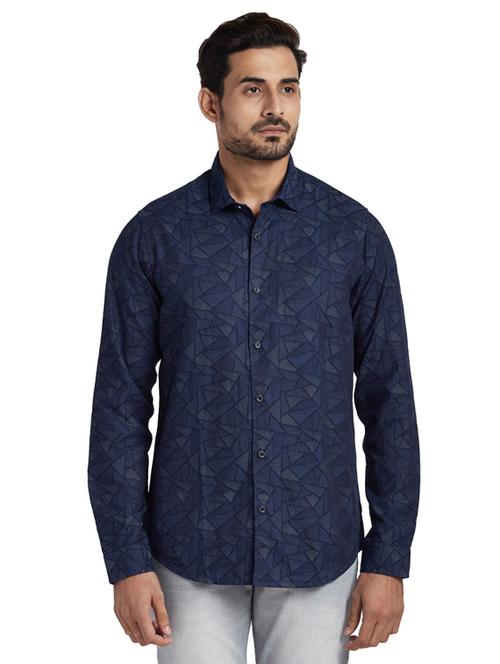 navy blue printed casual shirt - 17766623 - Very Small Image - 1