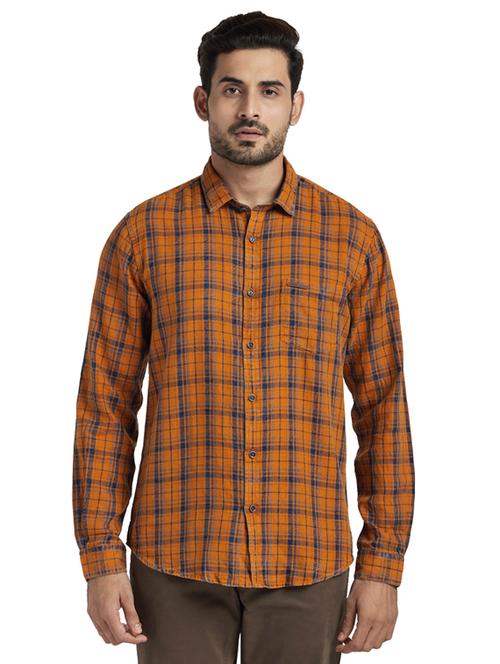 orange checkered casual shirt - 17766639 - Very Small Image - 1