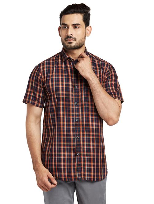 navy blue checkered casual shirt - 17766656 - Very Small Image - 1