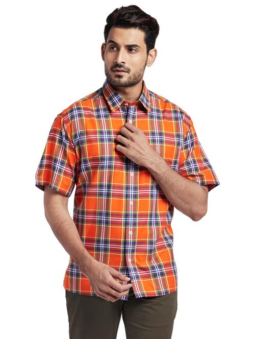 orange checkered casual shirt - 17766667 - Very Small Image - 1