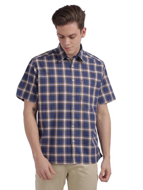 navy blue checkered casual shirt - 17766732 - Very Small Image - 1