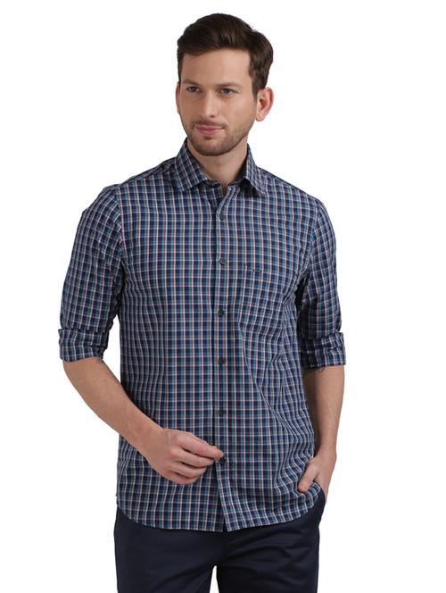 navy blue checkered casual shirt - 17766961 - Very Small Image - 1