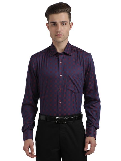 navy blue self design formal shirt - 17766984 - Very Small Image - 1