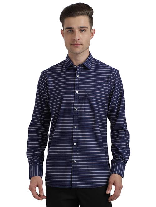 navy blue striped casual shirt - 17767088 - Very Small Image - 1