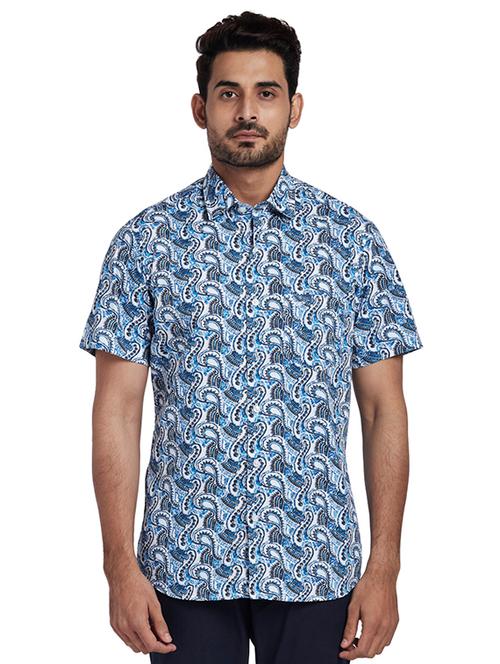 blue printed casual shirt - 17767143 - Very Small Image - 1