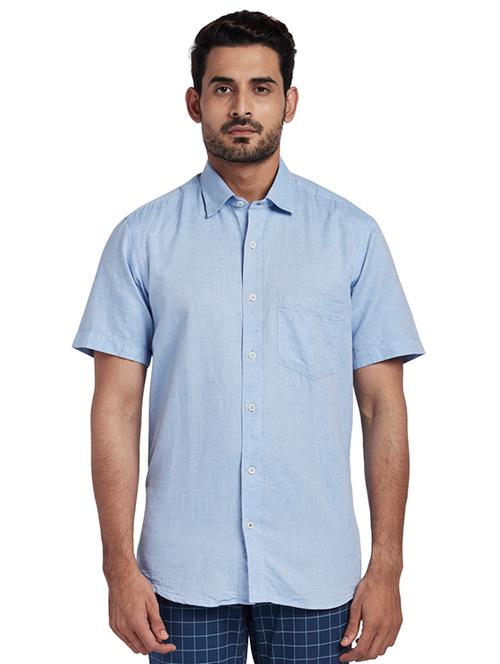 blue solid casual shirt - 17767148 - Very Small Image - 1