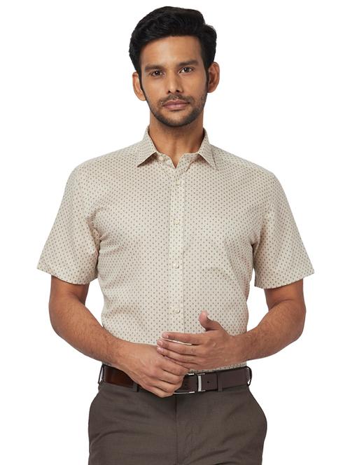 beige printed linen formal shirt - 17767163 - Very Small Image - 1