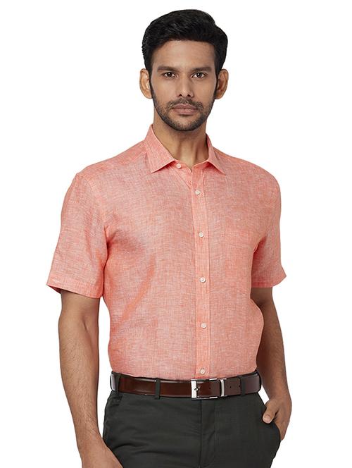 orange solid linen formal shirt - 17767172 - Very Small Image - 1
