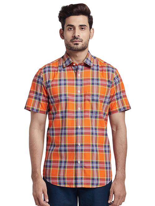 orange checkered casual shirt - 17767191 - Very Small Image - 1