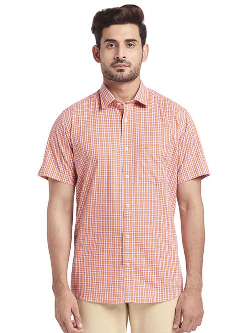 orange checkered casual shirt - 17767254 - Very Small Image - 1