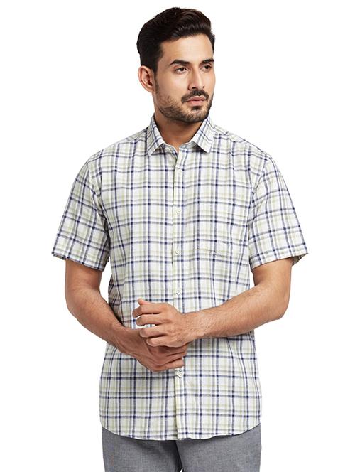 off white checkered linen casual shirt - 17767396 - Very Small Image - 1