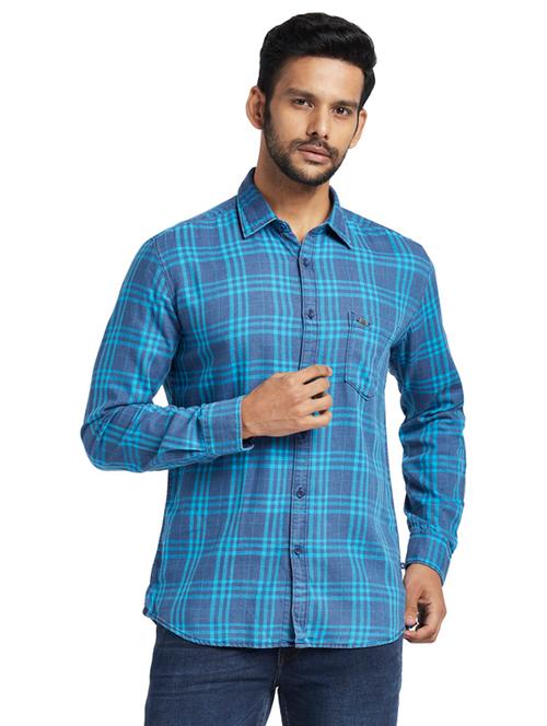 blue checkered casual shirt - 17767489 - Very Small Image - 1