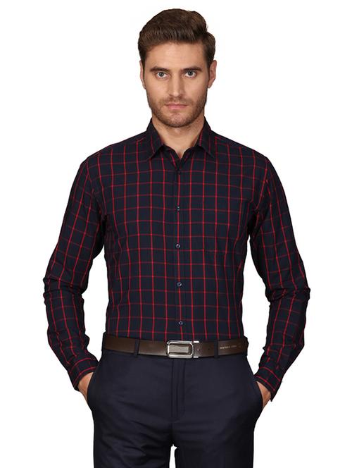 navy blue checkered formal shirt - 17767735 - Very Small Image - 1