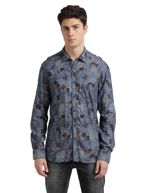 blue floral casual shirt - 17767767 - Very Small Image - 1