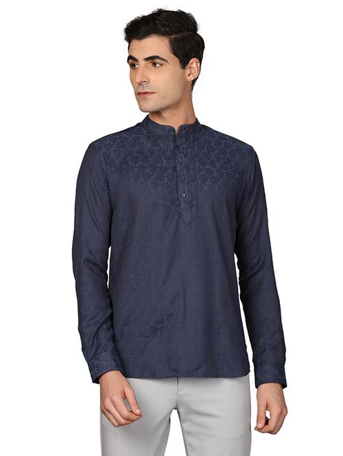 dark blue self design casual shirt - 17767773 - Very Small Image - 1