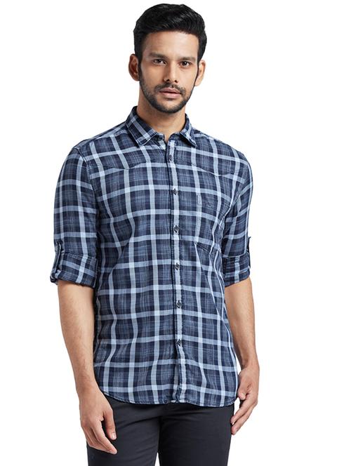 blue checkered casual shirt - 17767799 - Very Small Image - 1