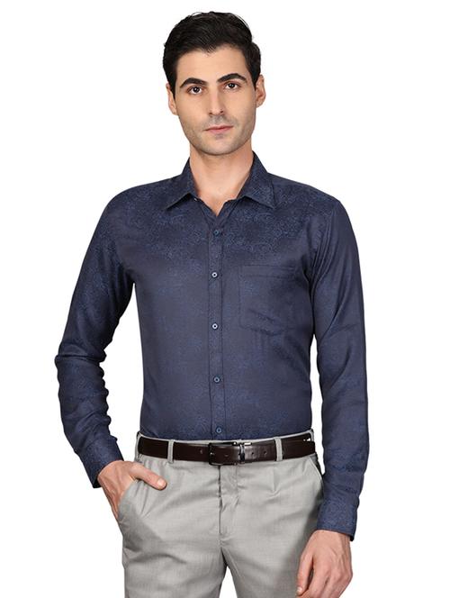 navy blue printed formal shirt - 17767863 - Very Small Image - 1