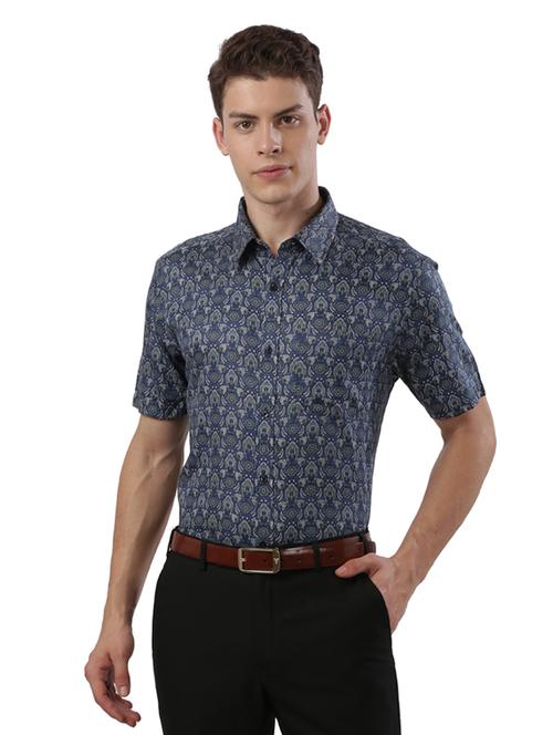 navy blue printed formal shirt - 17767933 - Very Small Image - 1