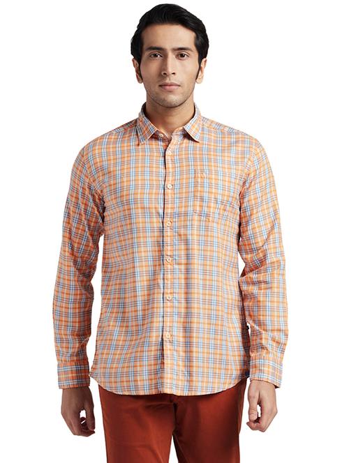 orange checkered casual shirt - 17767962 - Very Small Image - 1