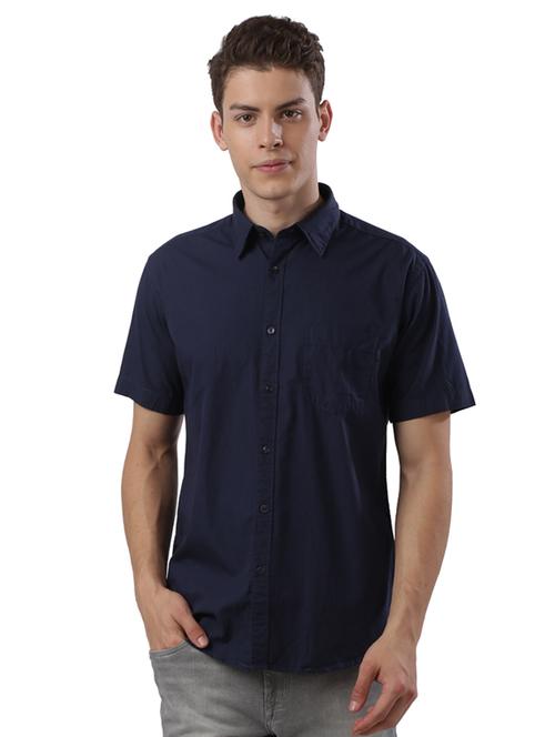 navy blue solid casual shirt - 17767969 - Very Small Image - 1