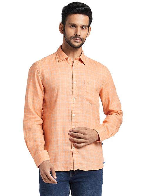 orange checkered casual shirt - 17767970 - Very Small Image - 1