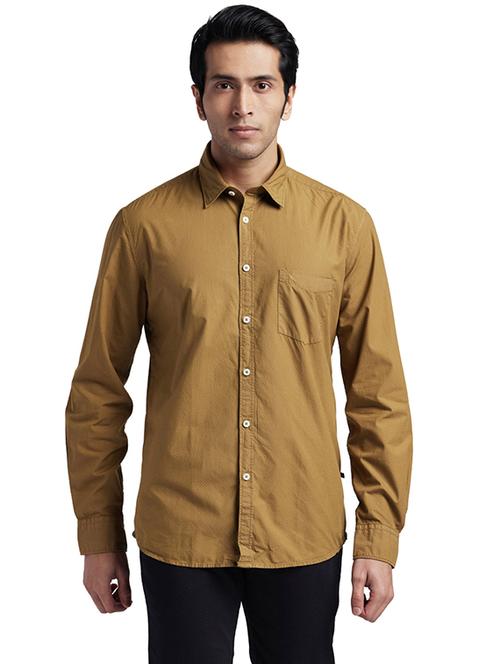 khaki self design casual shirt - 17768043 - Very Small Image - 1
