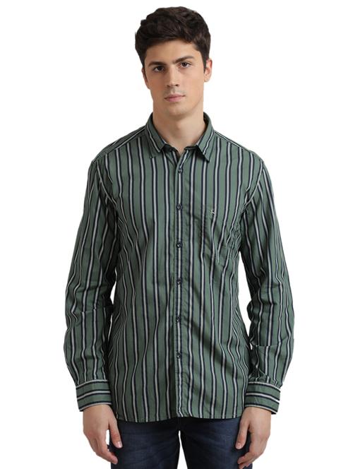 olive green striped casual shirt - 17768068 - Very Small Image - 1