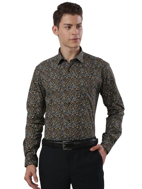 olive green printed formal shirt - 17768082 - Very Small Image - 1