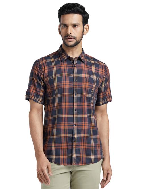 navy blue checkered casual shirt - 17768151 - Very Small Image - 1