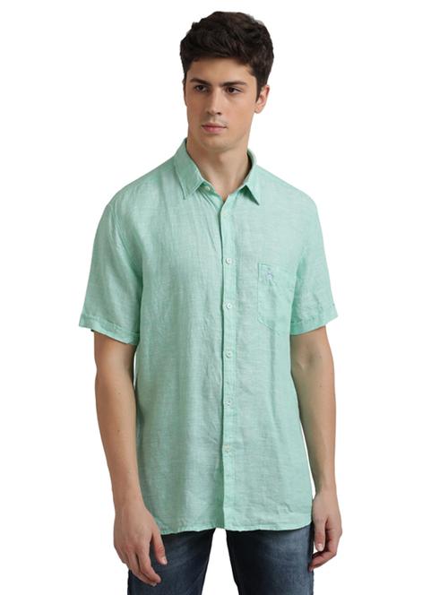 green solid linen casual shirt - 17768166 - Very Small Image - 1