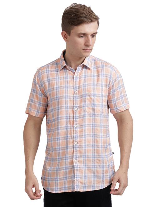 orange checkered linen casual shirt - 17768182 - Very Small Image - 1