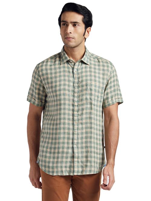 olive green checkered linen casual shirt - 17768217 - Very Small Image - 1