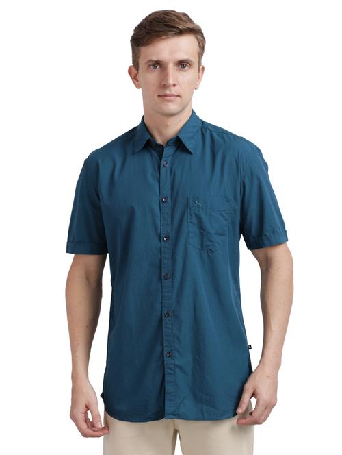 teal blue solid casual shirt - 17768232 - Very Small Image - 1