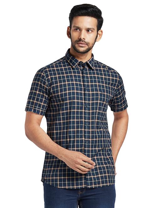 navy blue checkered casual shirt - 17768263 - Very Small Image - 1