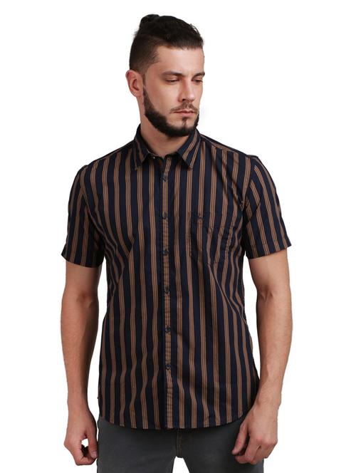navy blue striped casual shirt - 17768269 - Very Small Image - 1