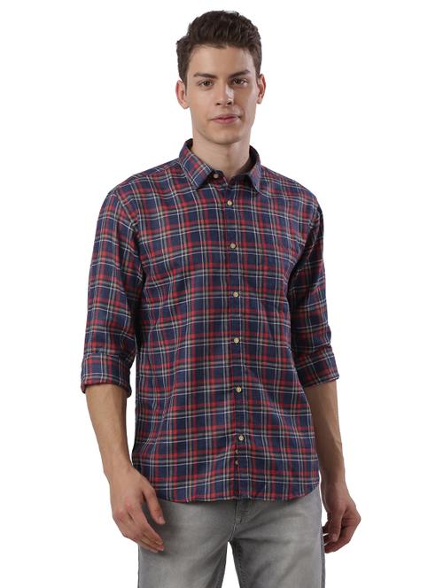 navy blue checkered casual shirt - 17768299 - Very Small Image - 1