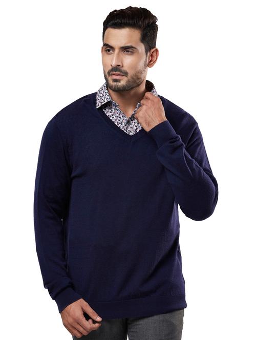 navy blue solid wool pullover - 17768350 - Very Small Image - 1