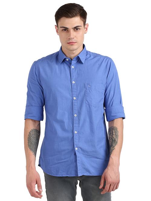 blue solid casual shirt - 17768361 - Very Small Image - 1