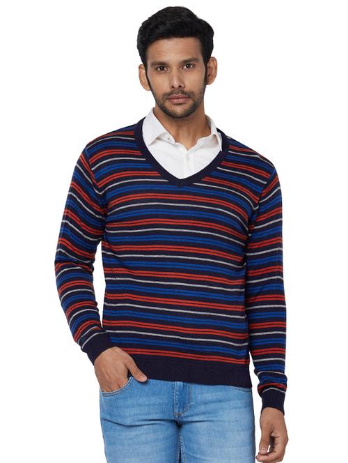 navy blue striped acrylic pullover - 17768443 - Very Small Image - 1