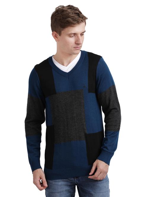 teal color block acrylic pullover - 17768455 - Very Small Image - 1
