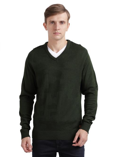 olive green self design acrylic pullover - 17768461 - Very Small Image - 1