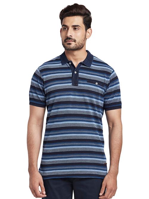 navy blue striped polo t-shirt - 17768568 - Very Small Image - 1