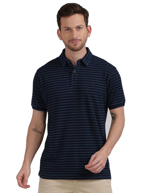 navy blue striped polo t-shirt - 17768582 - Very Small Image - 1