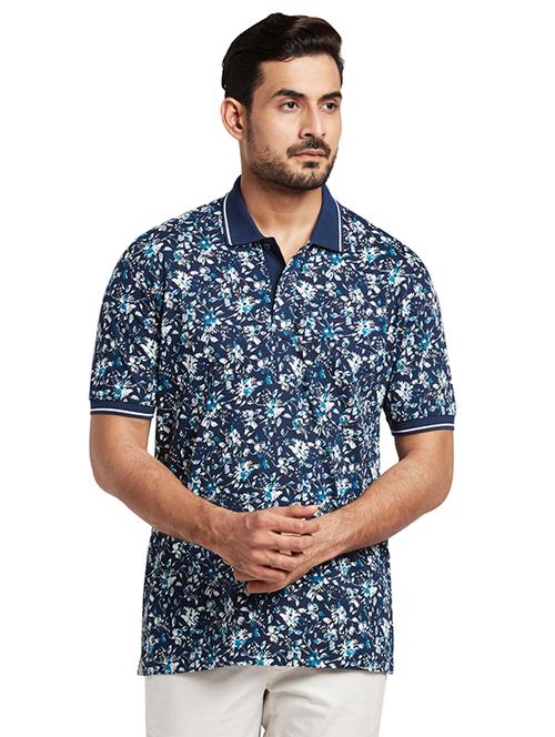 navy blue floral polo t-shirt - 17768780 - Very Small Image - 1