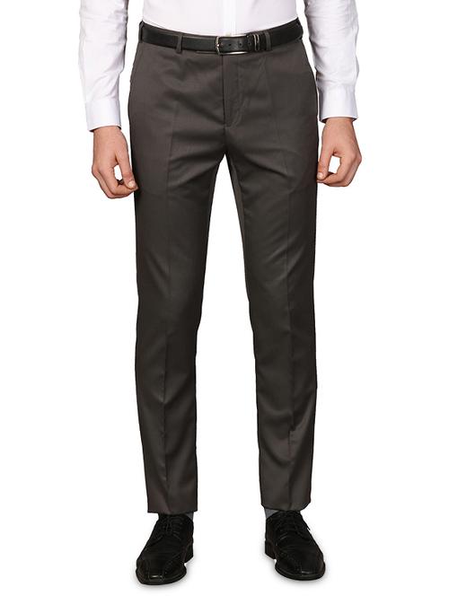 grey solid flat front formal trouser - 17768932 - Very Small Image - 1