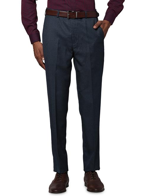 blue solid flat front formal trouser - 17768946 - Very Small Image - 1