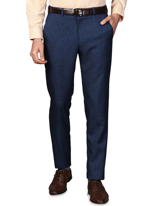 blue textured flat front formal trouser - 17768947 - Very Small Image - 1