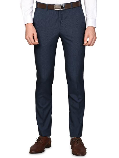navy blue checkered flat front formal trouser - 17768968 - Very Small Image - 1