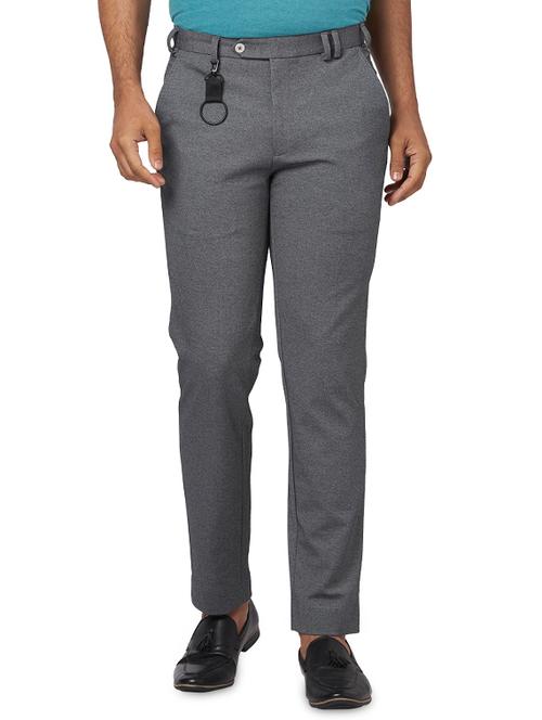 grey textured flat front casual trouser - 17768991 - Very Small Image - 1